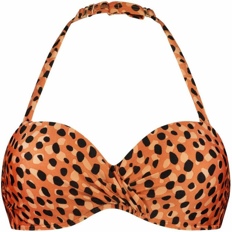 Beachlife voorgevormde strapless bandeau bikinitop met panterprint oranje/zwart online kopen