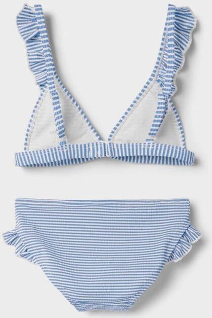 NAME IT KIDS gestreepte triangel bikini NKFZANNAH met ruches blauw/wit online kopen