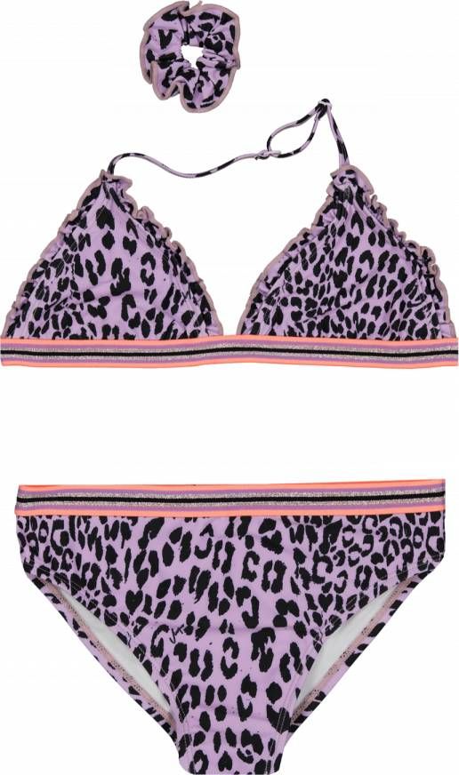 Vingino triangel bikini + scrunchie ZEMMA met panterprint lila/zwart online kopen