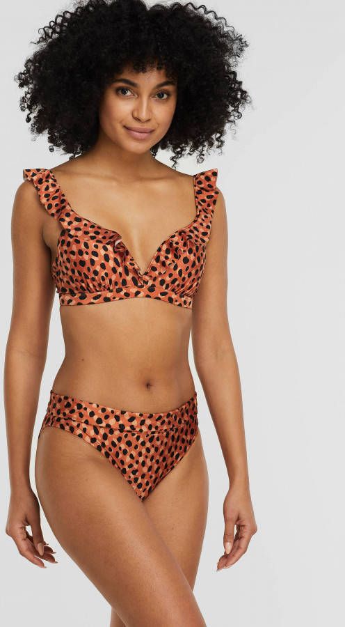 Beachlife voorgevormde beugel bikinitop met ruches en panterprint oranje/zwart online kopen