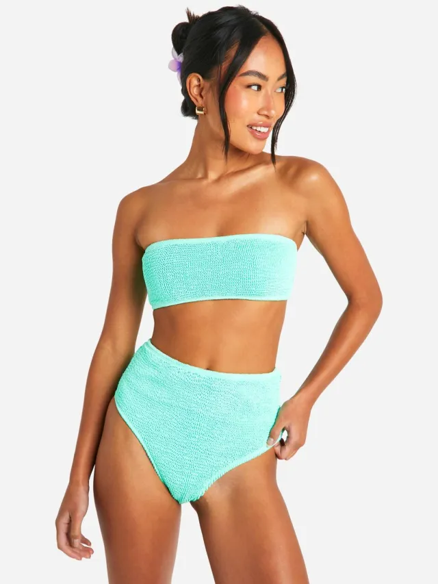 boohoo Dames Premium Crinkle Bikini Slip met Hoge Taille munt, foto 2