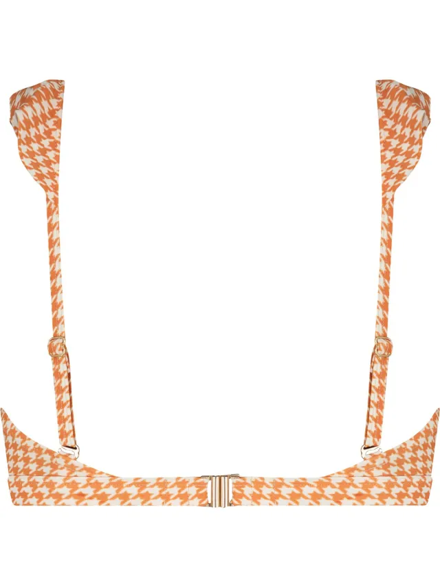 Beachlife Pied de Poule Dames Bikinitopje Oranje, wit