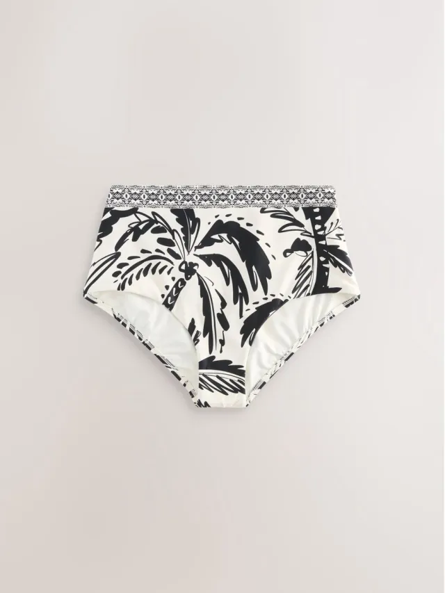 Next Dames - Bikinislip met hoge taille en print - Zwart