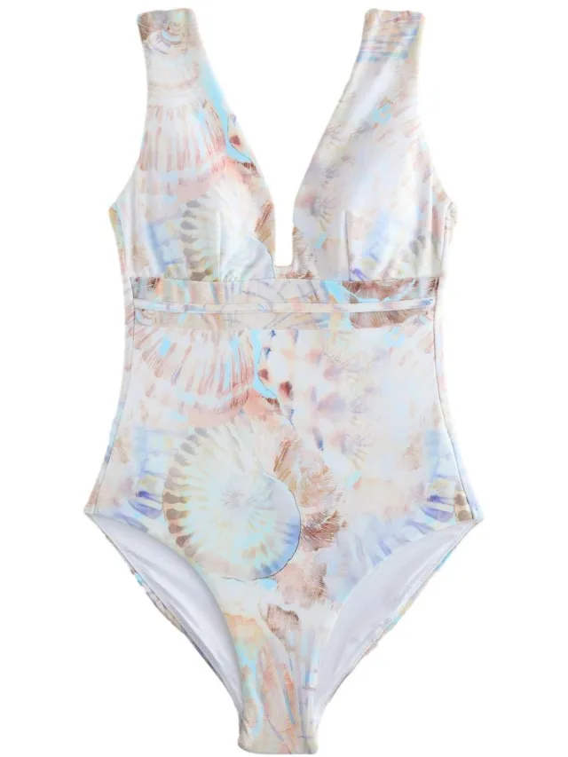 Next Dames - Buikcorrigerend badpak met lage hals - Tall - Blauw