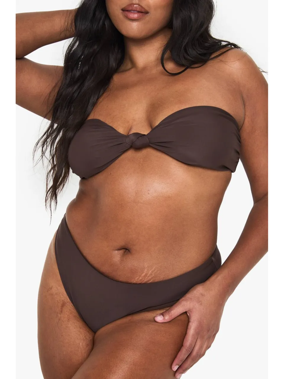 boohoo Dames Plus Swimwear Essentials High Waist Brief chocoladebruin, foto 4