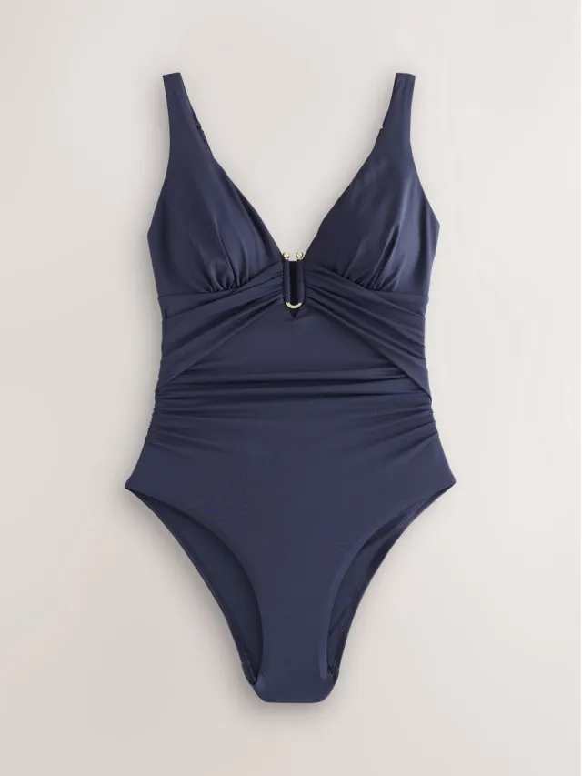 Next Dames - Utrim diep uitgesneden badpak met figuurcorrectie - Blauw Navy Blue