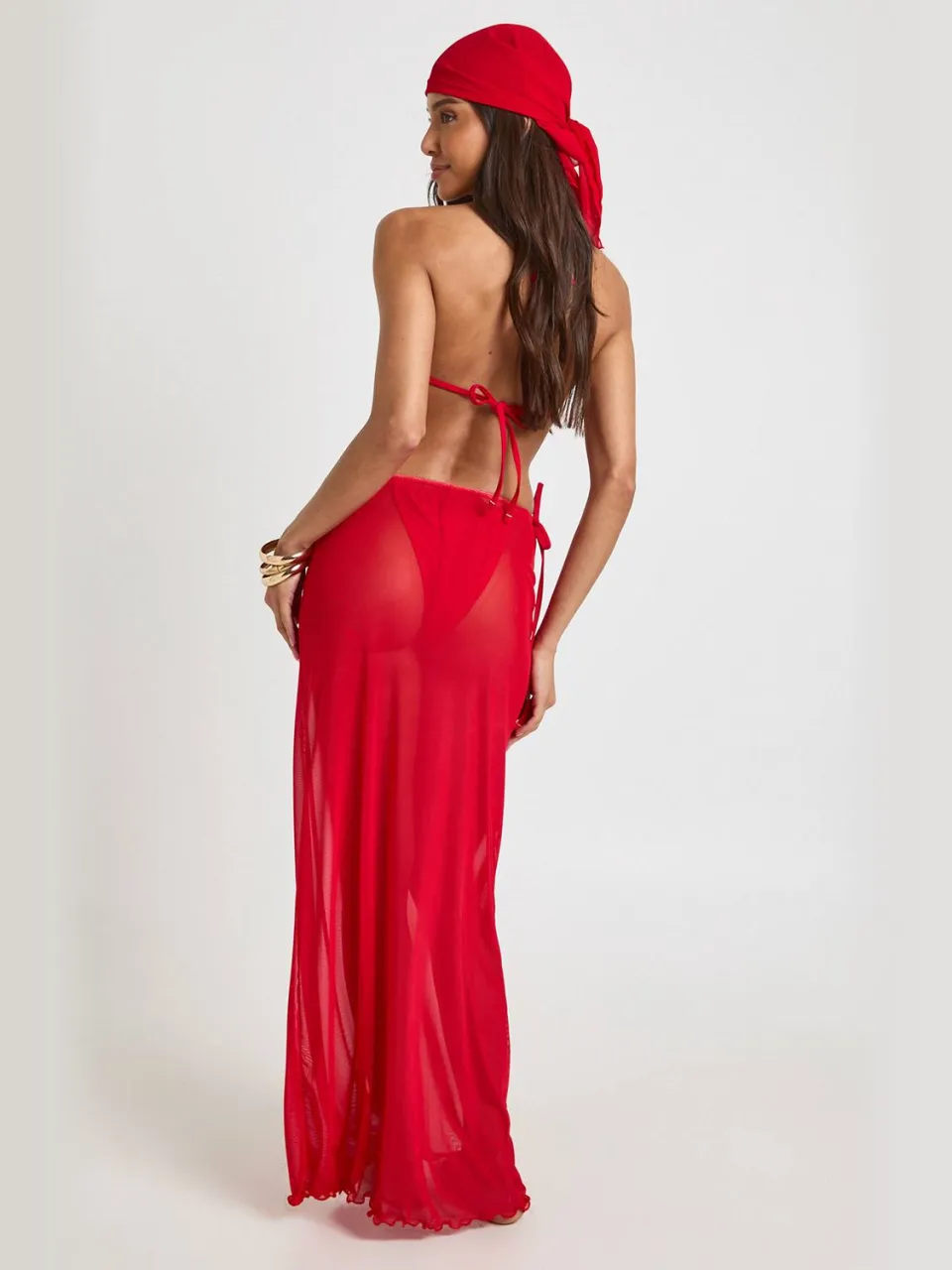 boohoo Dames Driehoekige Bikiniset Met Maxirok En Hoofddoek rood, foto 2