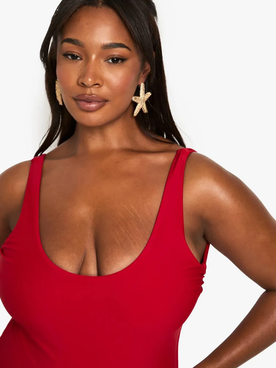 boohoo Dames Plus Swimwear Essentials Scoop Badpak rood, foto 4