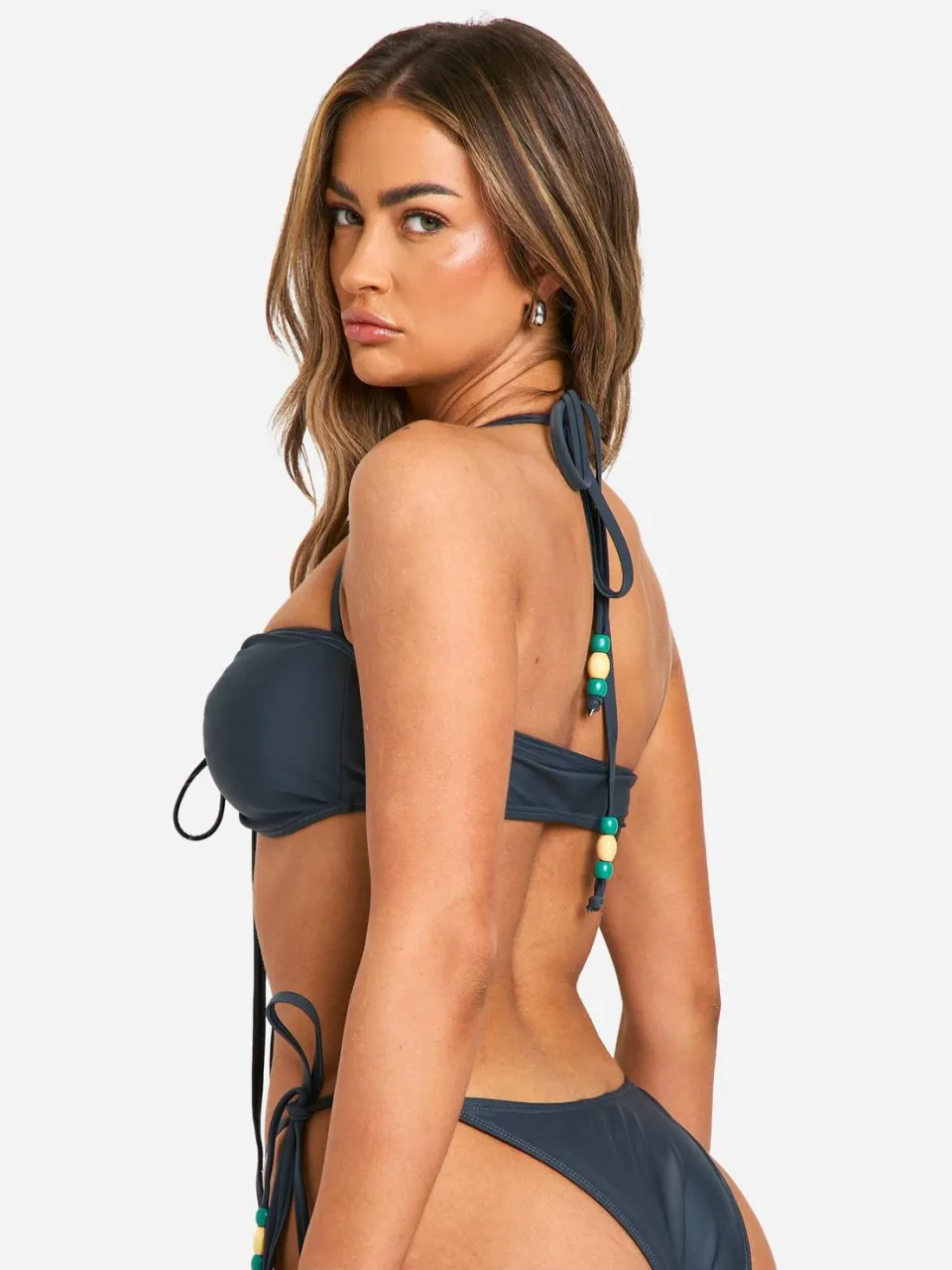 boohoo Dames Gekralen Bandeau Multiway Bikini Top houtskool, foto 3
