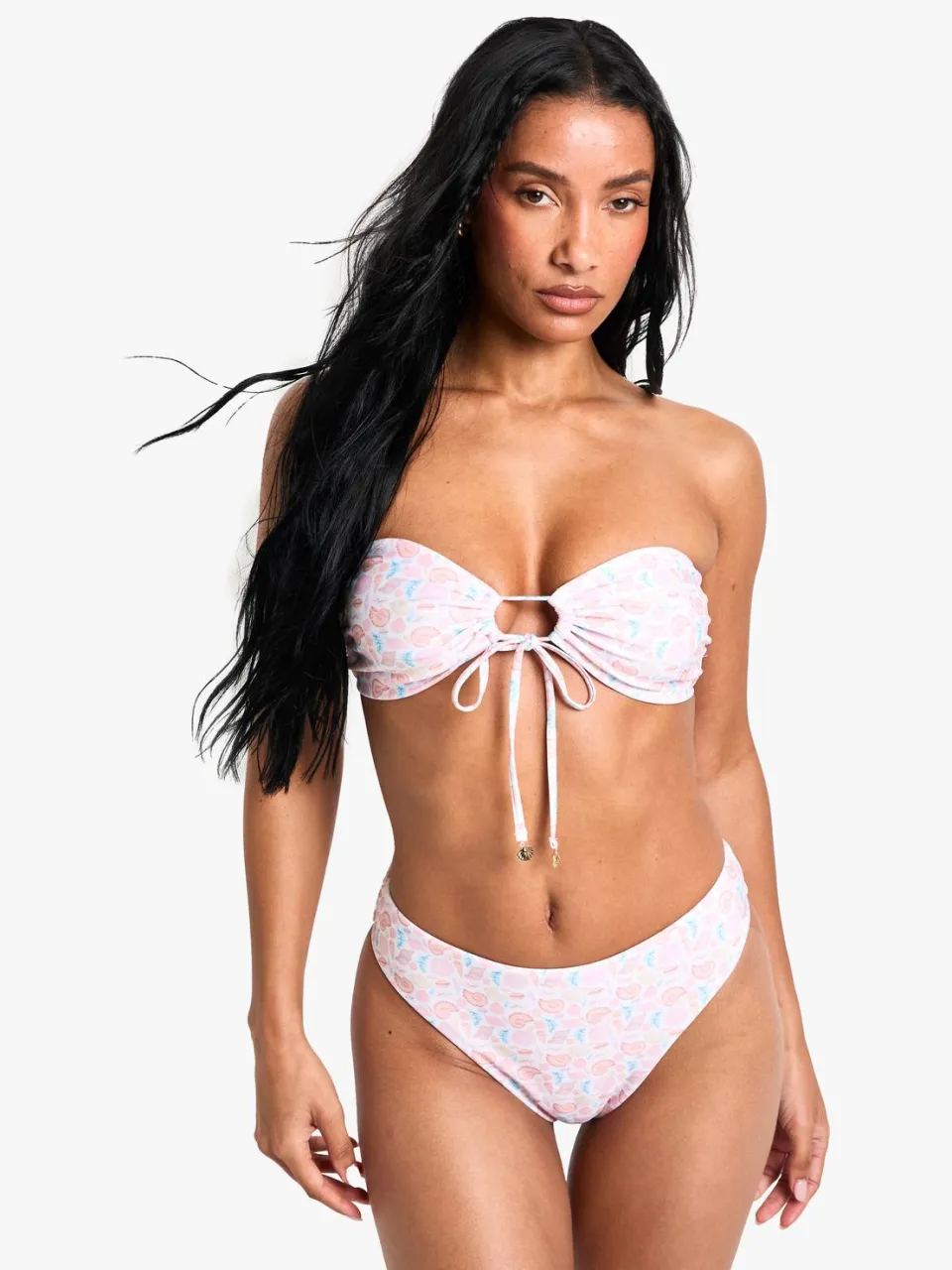 boohoo Dames Shell Print Trim Bandeau Top Crème