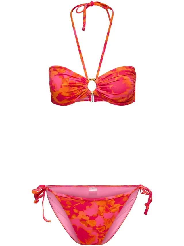 Only voorgevormde bikini set met print rood/oranje/roze
