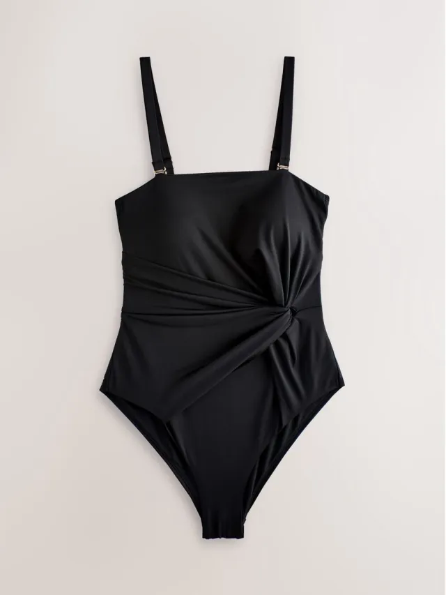 Next Dames - Gedraaid buikbedekkend bandeau-badpak - Zwart Black