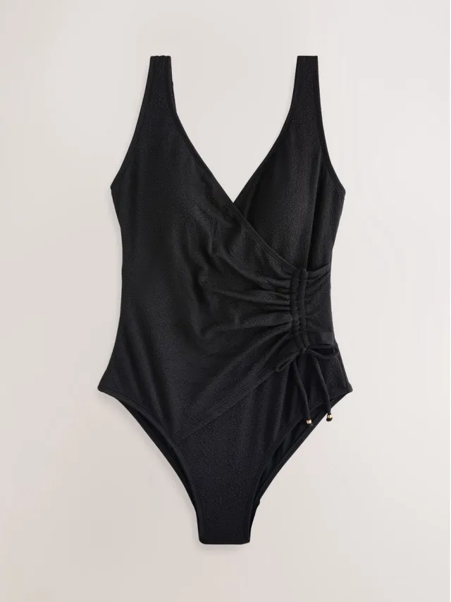 Next Dames - Vormgevend en buikcorrigerend badpak met gerimpelde zijkant - Zwart Black Textured