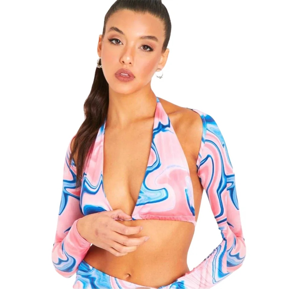 Missyempire Missy Empire Bikinitop met lange mouwen voor dames (Roze), foto 2
