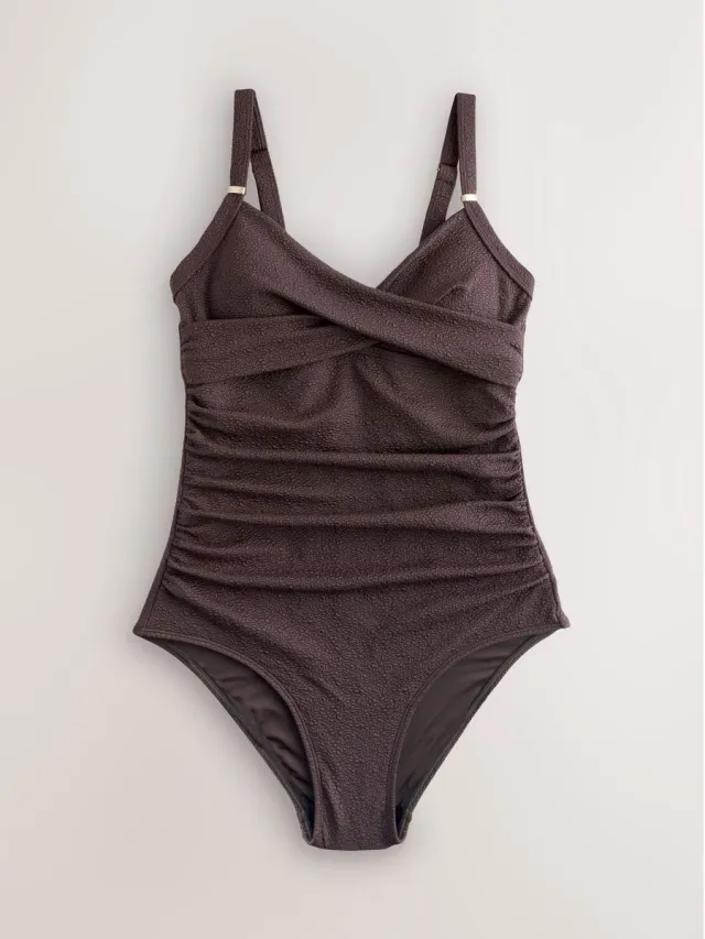 Next Dames - Vormgevend badpak met buikcorrectie - Tall - Bruin Chocolate Brown Textured