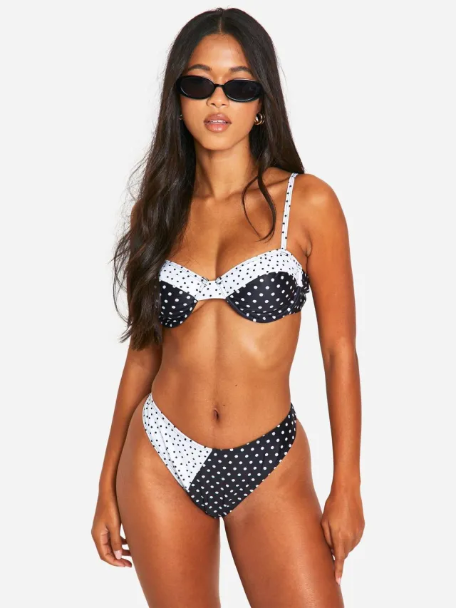 boohoo Dames Polkadot Hipster Bikini Slip Zwart