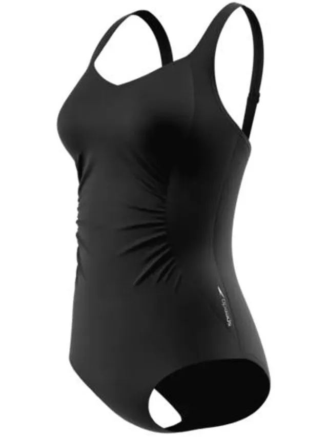 Speedo Shirred Swimsuit Dames - Badpak Dames met Uitneembare Cups - Zwempak Dames met Plooien - Badpak Dames met Verstelbare Bandjes - Zwart - 46