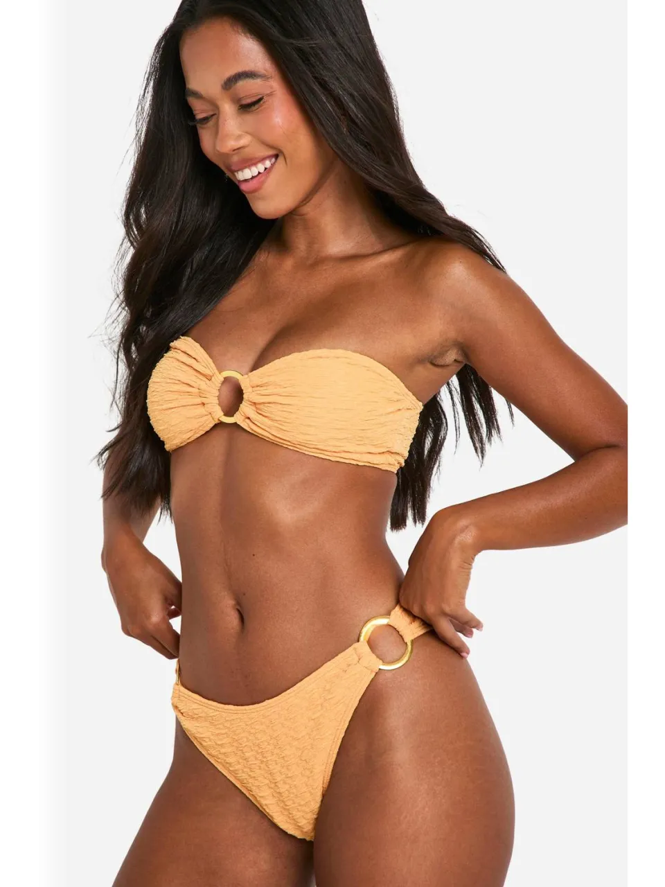 boohoo Dames Textured O-ring Bandeau Bikini Top Woestijn Geel