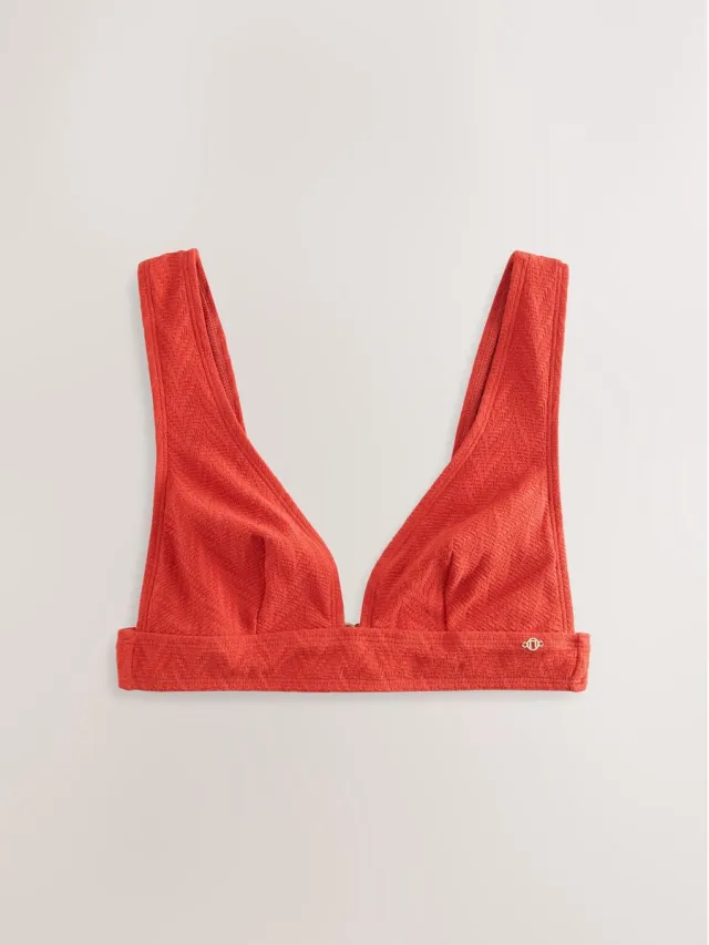 Next Dames - Triangelbikinitop met lage decolleté - Rood Red Jacquard Textured