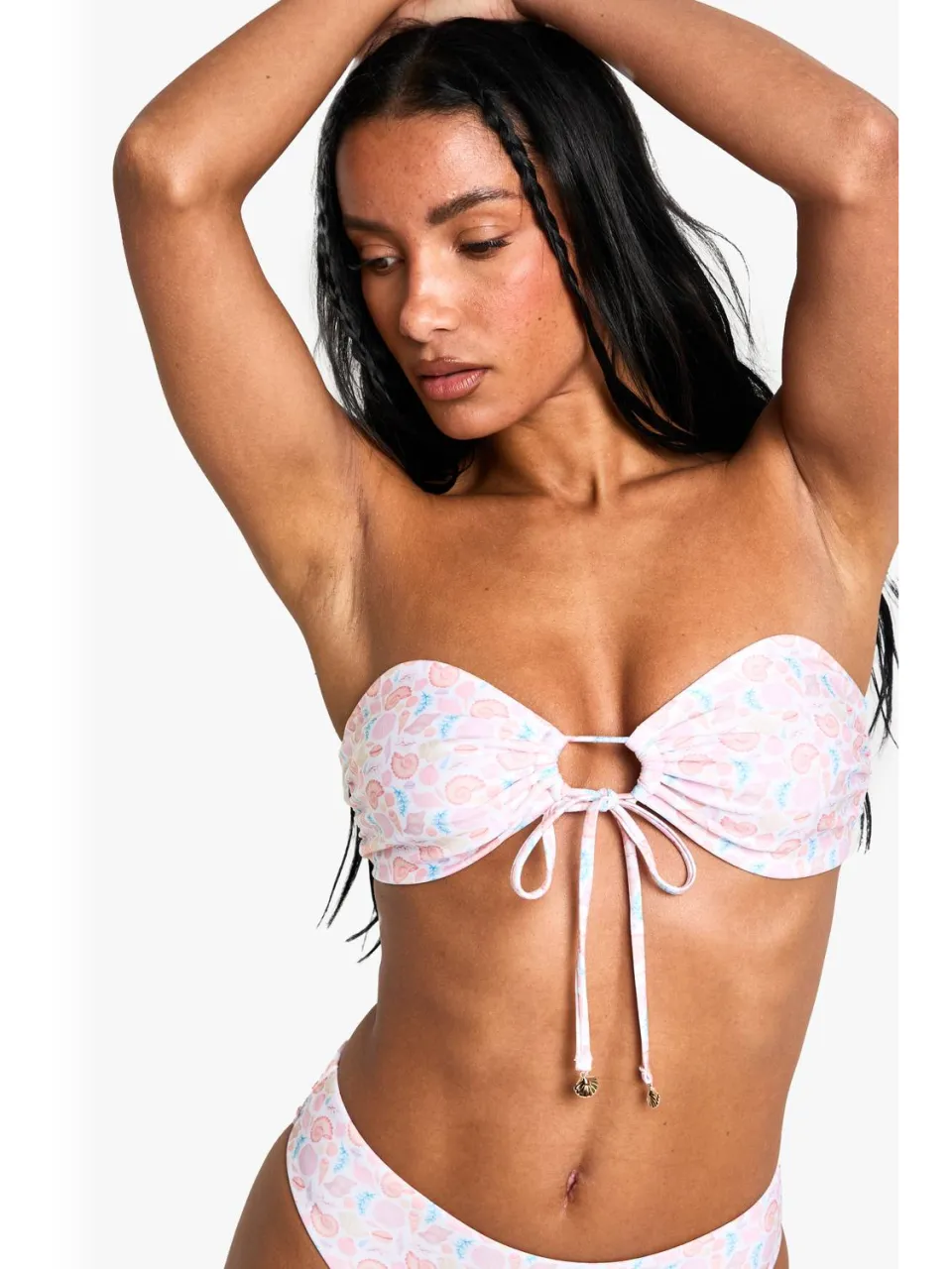 boohoo Dames Shell Print Trim Bandeau Top crème, foto 4