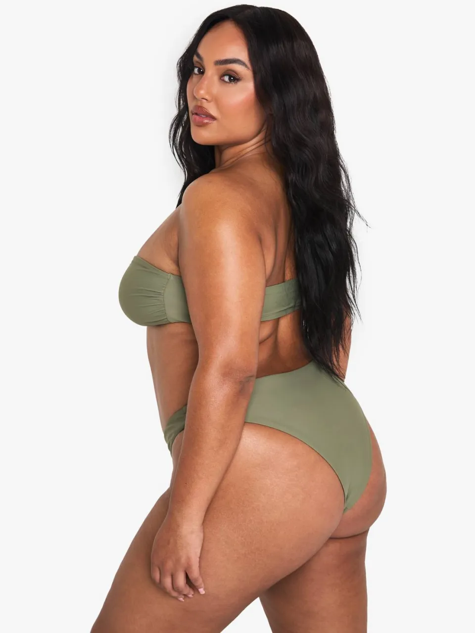 boohoo Dames Plus Swimwear Essentials Bandeau Bikini Top kaki, foto 2