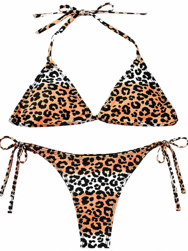 NUVEX Roze wit zwart bikini set dames driehoek bikini met luipaard print tie string bikini zwempakset laag taille bikini broekje 2 delige strandkleding vakantie zwemkleding Luipardprint