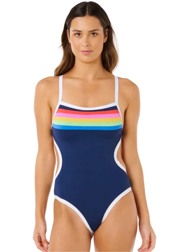 Rip Curl 2026 Rip Curl Dames Surf Stripe Cheeky One Piece Swimsuit - Dar Marineblauw