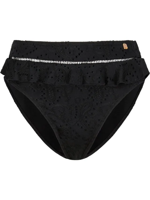 Beachlife Black Embroidery High Waist bikinibroekje Zwart