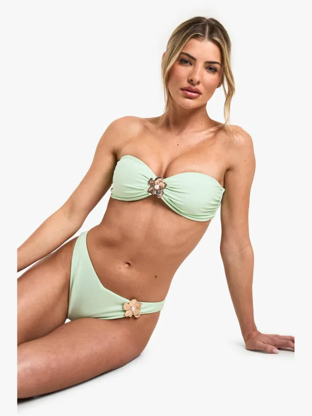 boohoo Dames Pearl Flower Bikini Onderstukken Munt