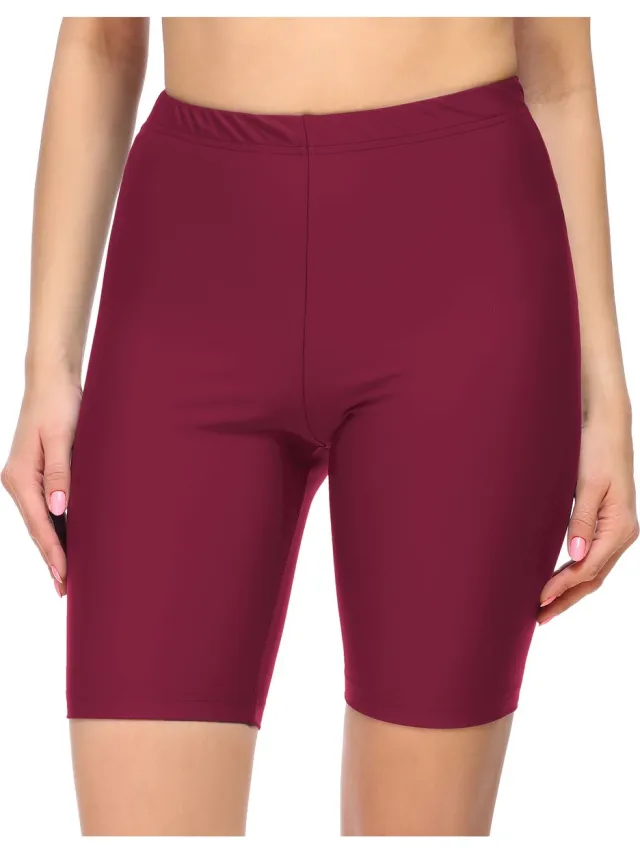 Merry Style MS-MS10-333-SWLE Dames lange Zwembroek - Zwemshorts - Bikinibroekje - Elastische tailleband - Polyamide & Elastaan - Wijnrood - 36