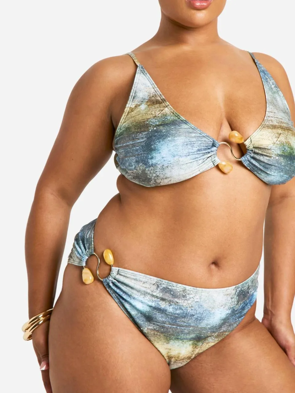 boohoo Dames Plus Abstract Geparelde Bikini Set blauw, foto 3