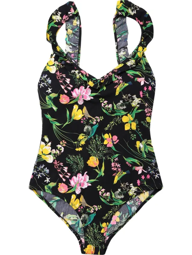 La V Badpak dames met V hals - Spring flower Multicolor