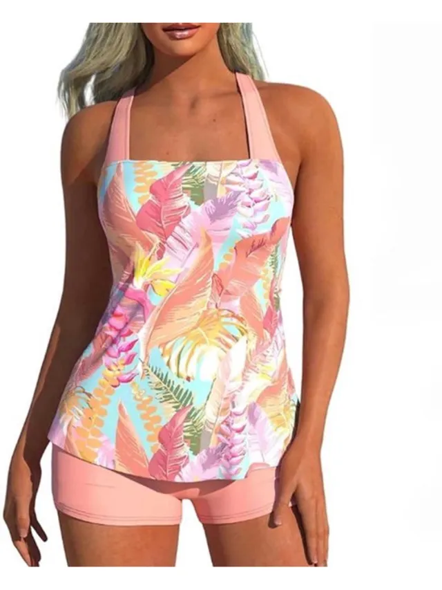 RedParrot Tankini set met trui en broekje - Mouwloos - Bikini badpak - Dames - Mode color flower