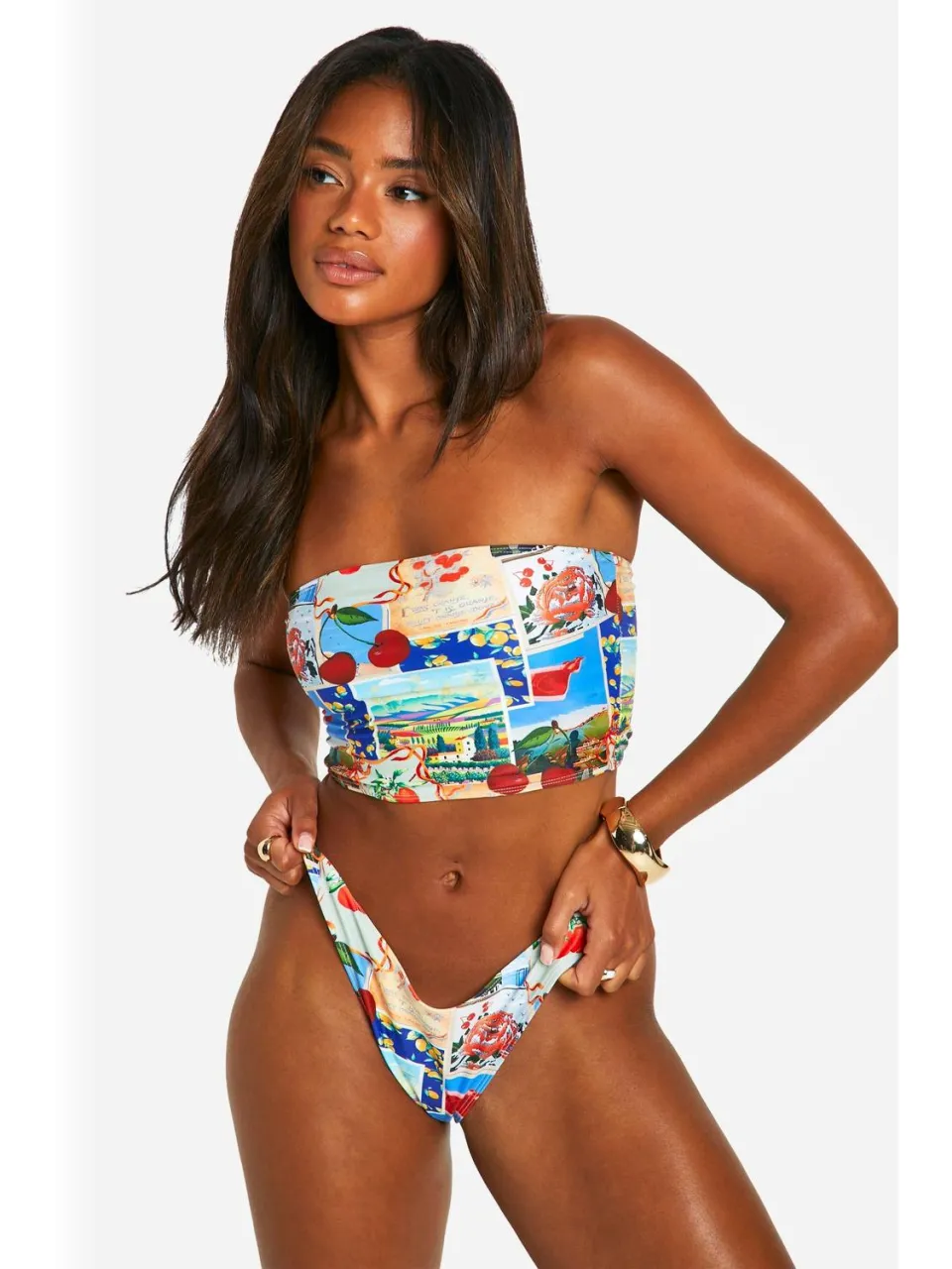boohoo Dames Postcard-print bikini-broekjes met hoge pijpen multicolor, foto 3