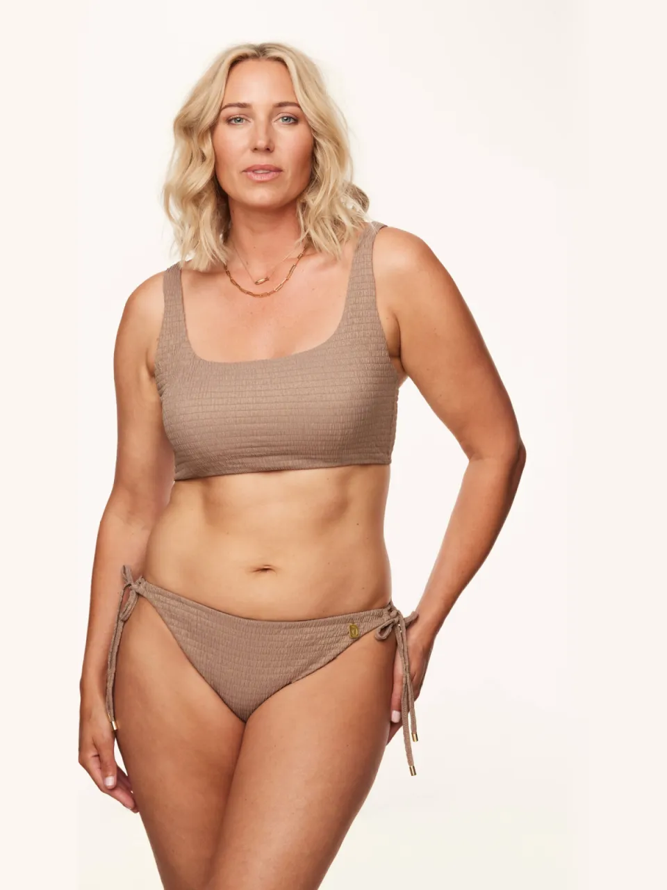 Annadiva Swim voorgevormde crop bikinitop Sparkling met lurex taupe
