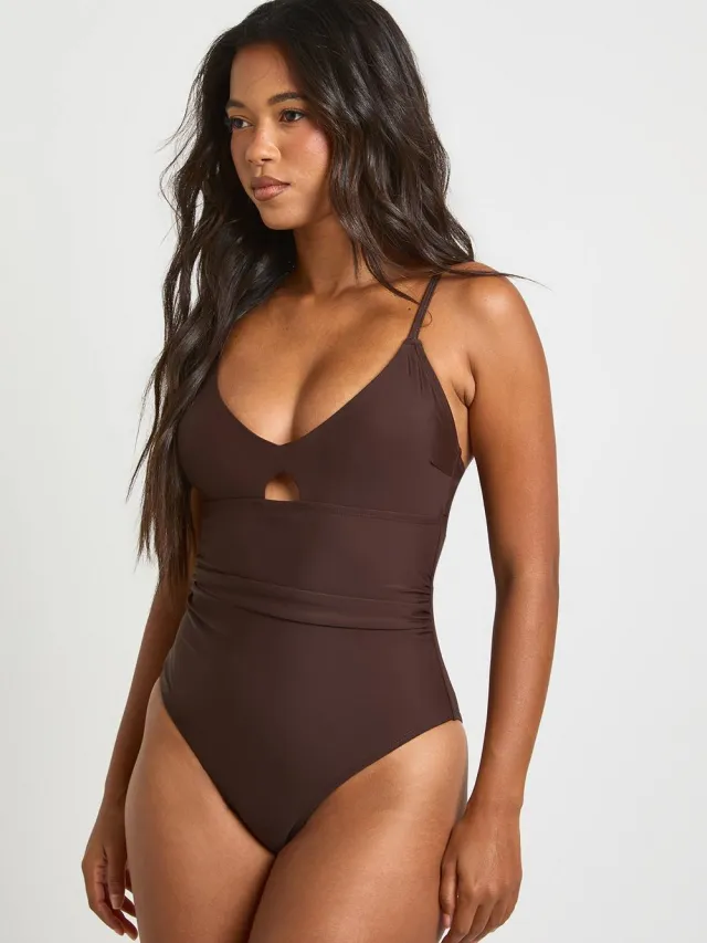boohoo Dames Control Duikende Sleutelgat Badpak Chocoladebruin