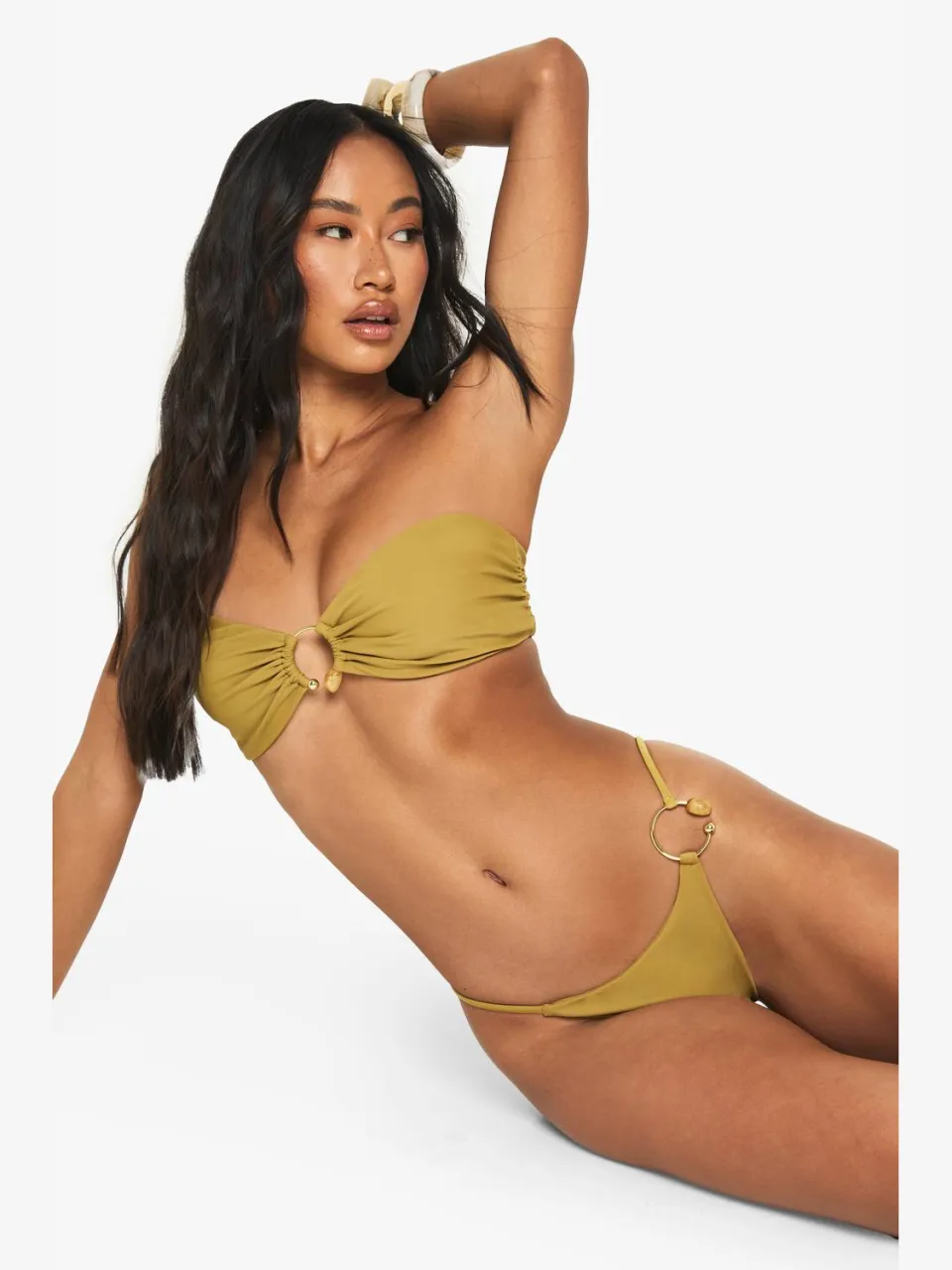 boohoo Dames Resin Stone Trim Gold O-Ring Detail Tanga Bikini-broekjes, foto 3
