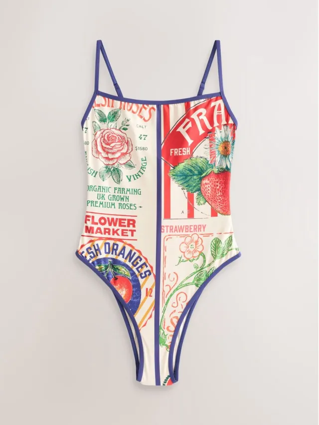 Next Dames - Badpak met vierkante hals - Crème Blue/White Farmers Market Fruit