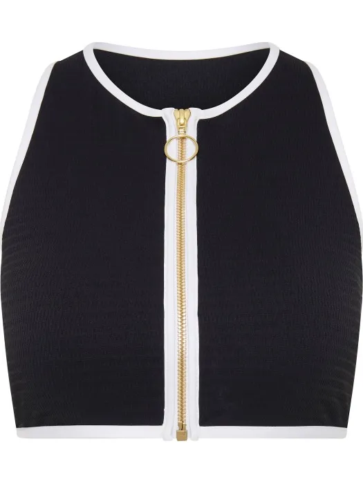 Seafolly Women's Beach Bound Zip Front Tank Top - Bikinitop, zwart