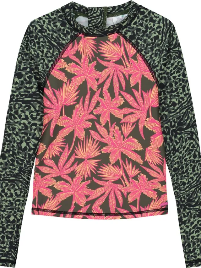 Shiwi Girls TESS rash tee leopard leaves Zwemshirt - forest green mix