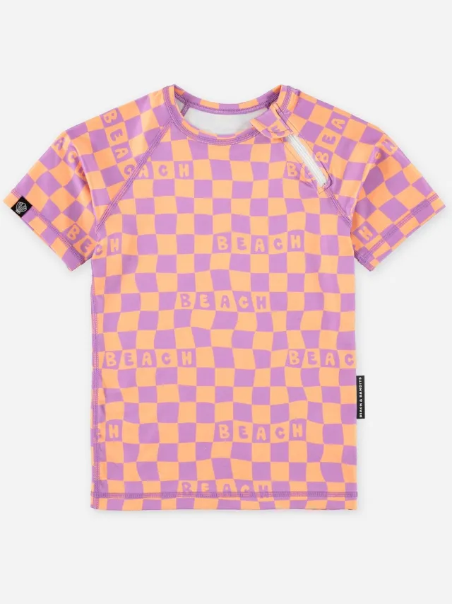 Beach & Bandits CHECKERED BEACH TEE – 116/122 – Zwemshirt korte mouw UV50+ bescherming Oranje