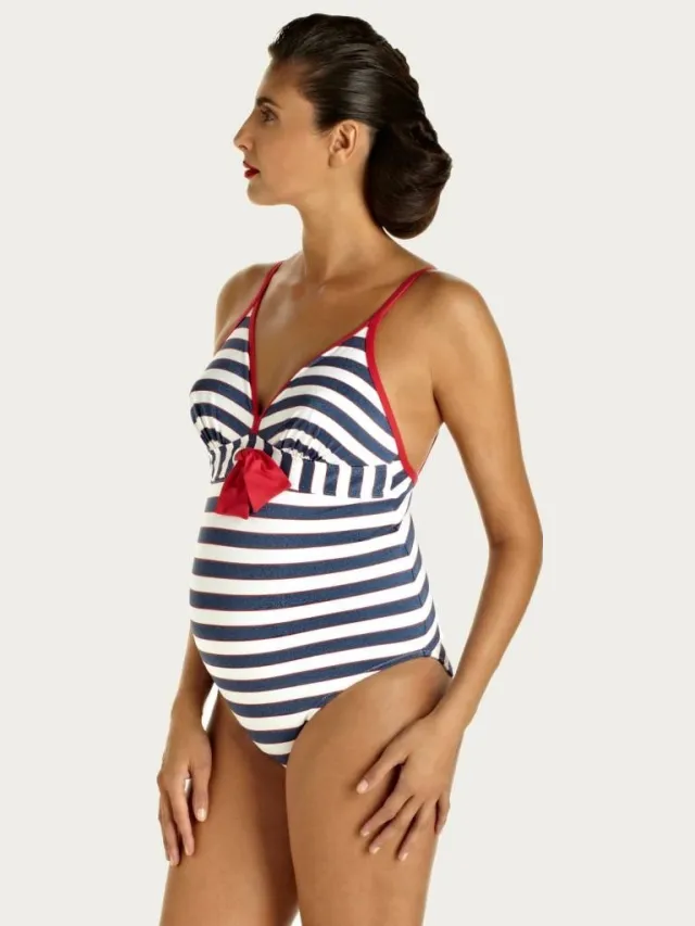 Pez D'or Palm Springs zwangerschapsbadpak blauw gestreept