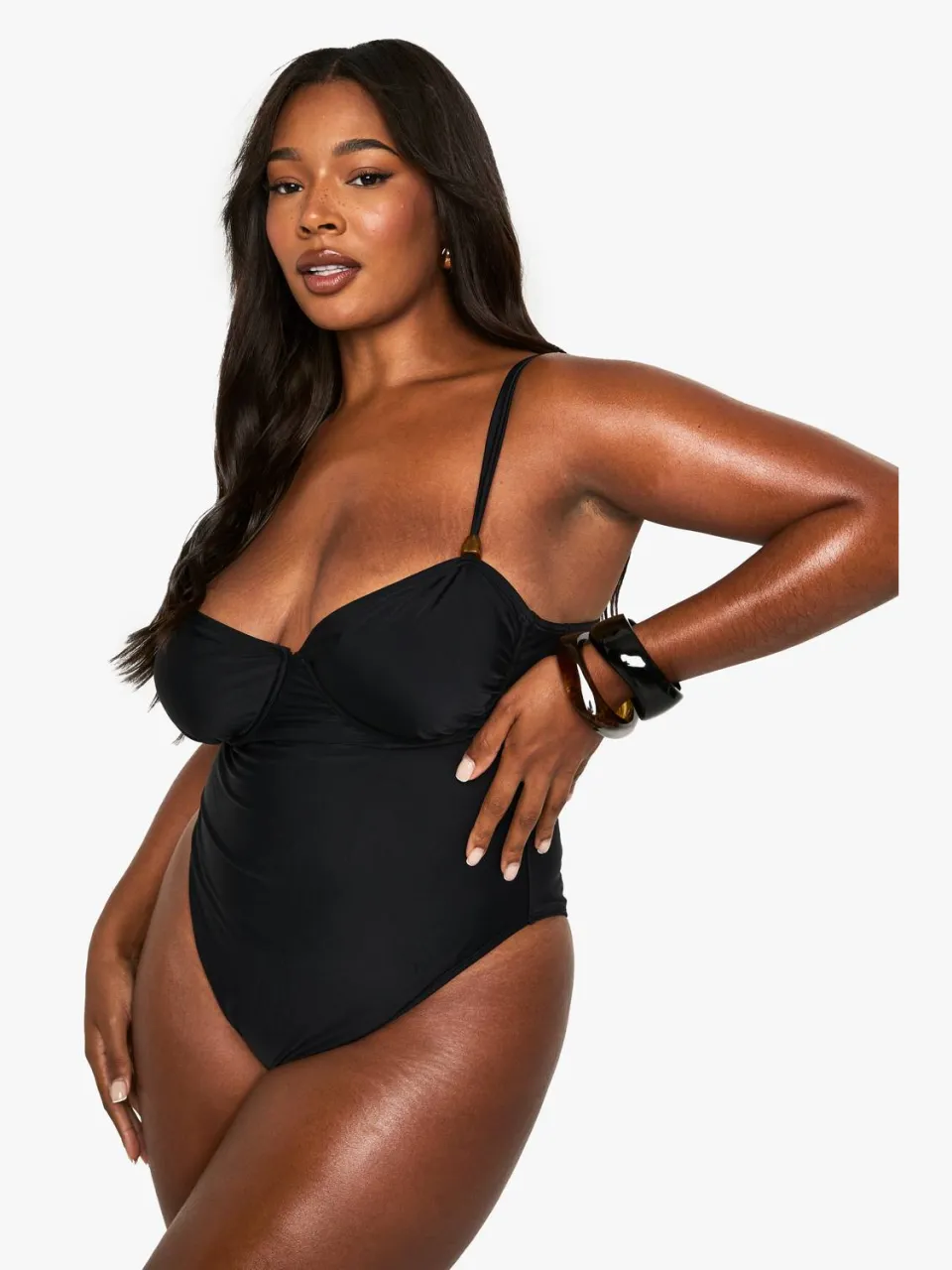 boohoo Dames PLUS BADPAK MET HARSAFWERKING zwart, foto 3