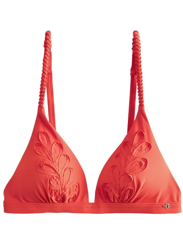 Next Dames - 3D-geborduurde bikinitop met gevlochten bandjes en driehoekige cups - Rood Red