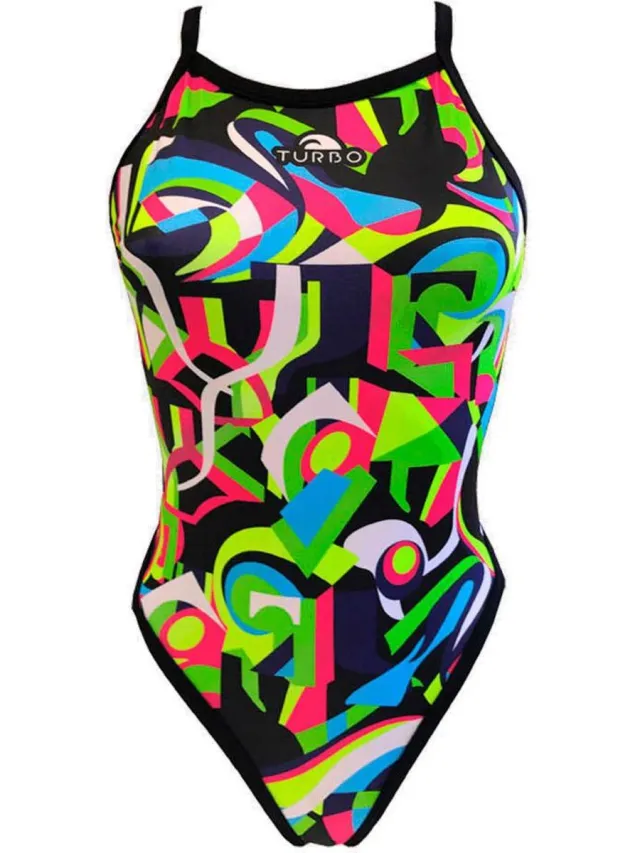 Turbo Geo Abstract Zwemkleding Veelkleurig 11-12 Years Meisje Black