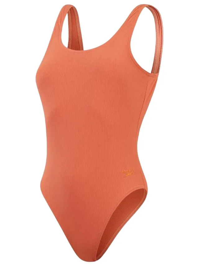 Speedo Dames/Dames geribbeld eendelig badpak (Bruin/oranje)