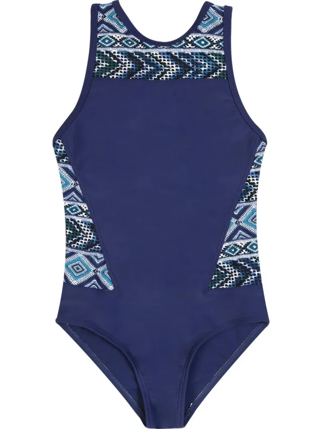 La V Badpak met racerback- Navy tribal parttern 164-170 Navy pattern