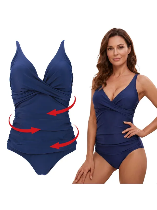 RENALUX Corrigerend Badpak Dames met Verstelbare Bandjes - Shaping Badpak - Corrigerend Badpakken voor Dames - Donkerblauw