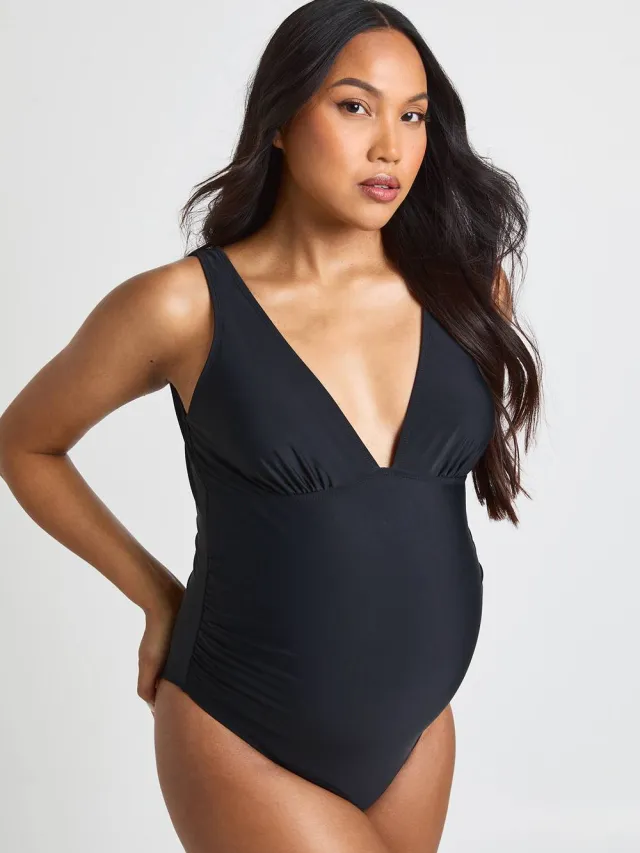 boohoo Dames Zwangerschaps Badpak Met Diepe Hals Zwart