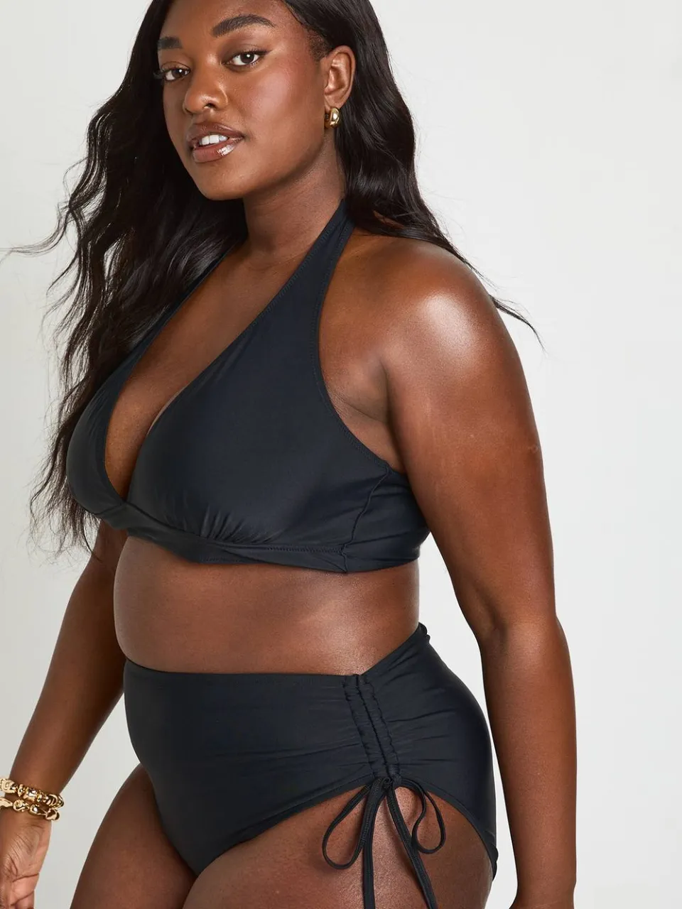 boohoo Dames Plus Buikcontrole Geplooid Hoge Taille Bikinibroekje zwart, foto 3